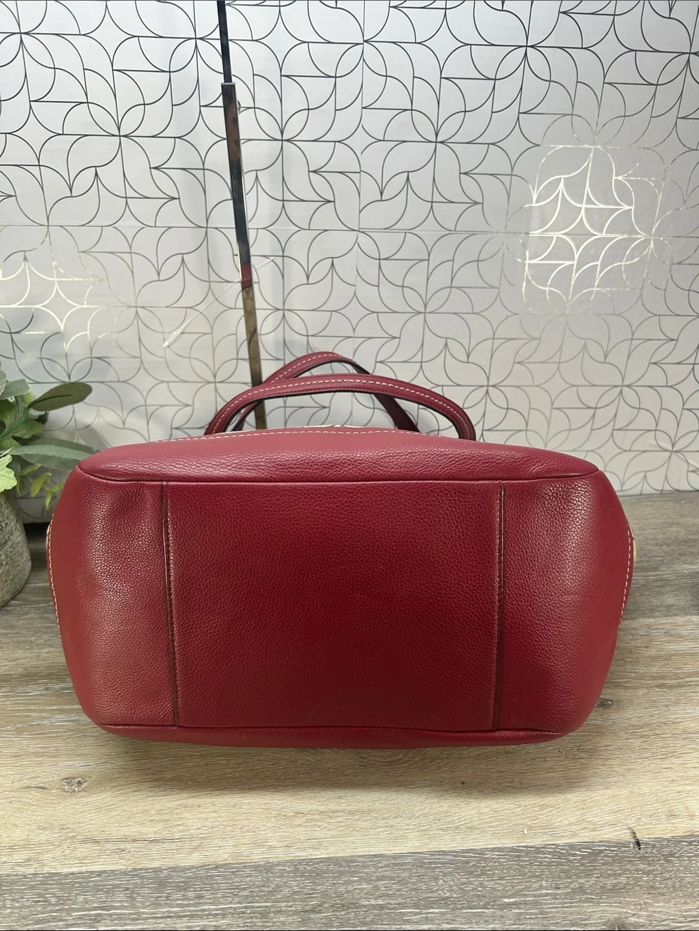Coach Signature Canvas Tote with Red Leather Trim
